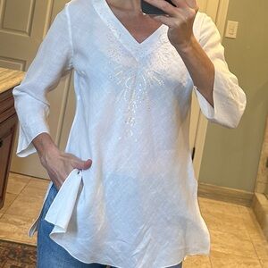 Allison Taylor white Linen blouse with beaded details size small